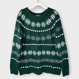 Sonoma Forest Green Supersoft Snowflake Fair Isle Sweater L Holiday Winter NWT
